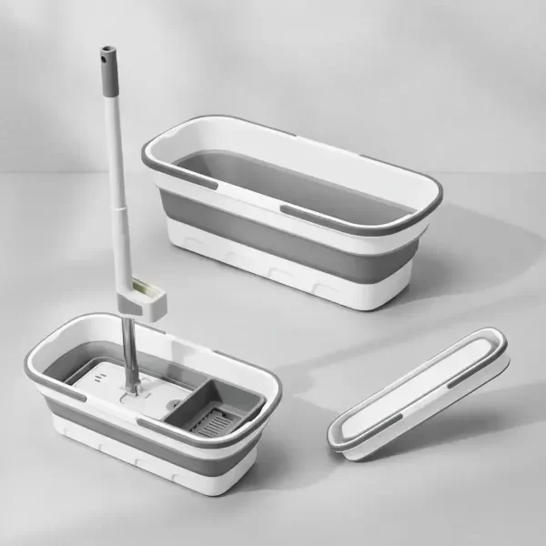 Producto - Mopa Plana Trapeador 360 Balde Plegable + Rep Blanco Y Azul