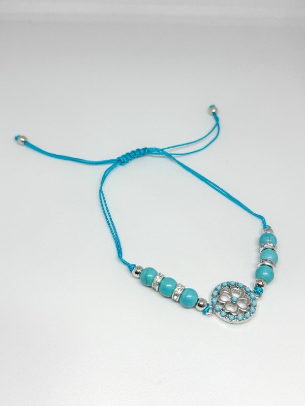 Producto - Pulsera de hilo y piedras turquesa dije flor