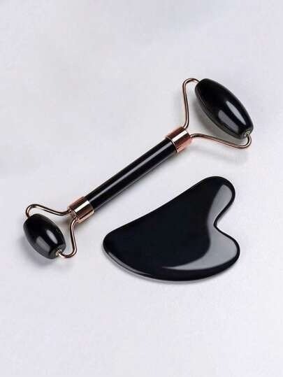 Producto - Set de rodillo + piedra gua sha negro