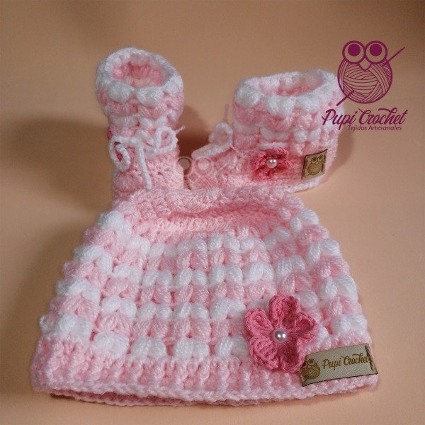 Producto - Conjunto Gorrito y Escarpines Burbuja Combinada