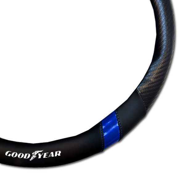 Producto - CUBRE VOLANTE GOODYEAR 38CM NEGRO CON CARBONO TIRAS AZUL GY-6341 - 1