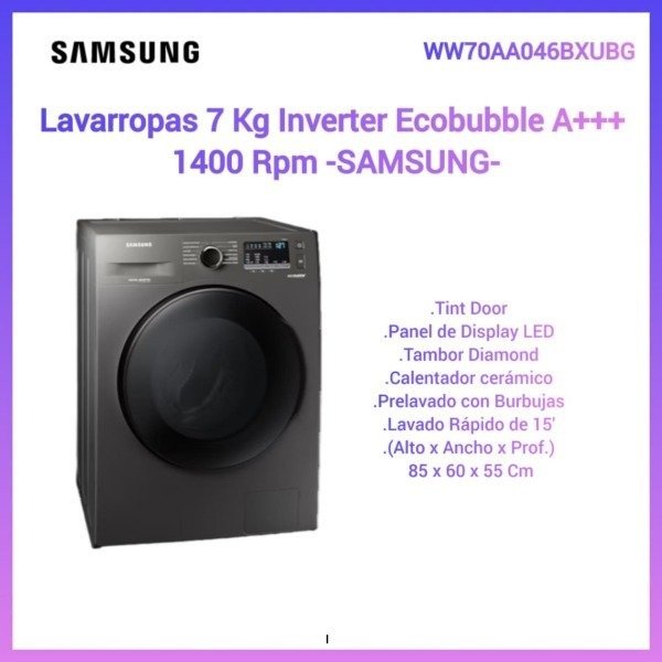 Producto - LAVARROPAS SAMSUNG INVERTER 7KG INOX 1400RPM WW70AA046BX