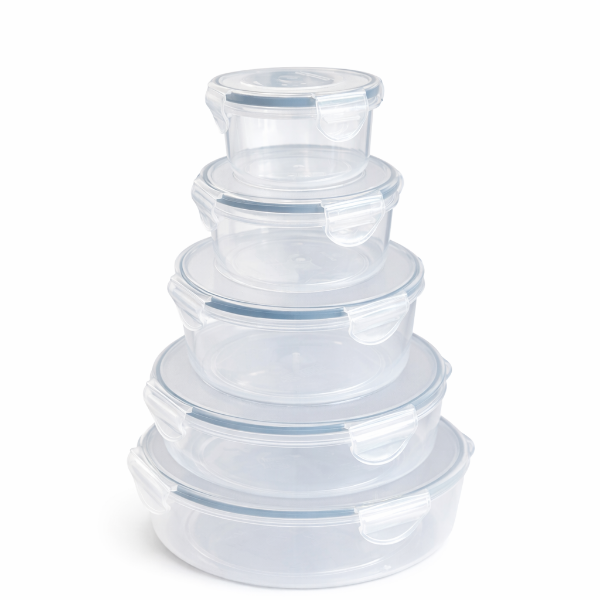 Producto - Set x5 Herméticos Redondos Plásticos con Cierre Clic  Recipientes Apilables