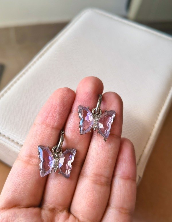 Producto - Aros mariposa de cristal Rosa