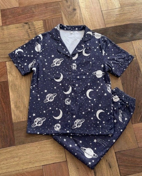 Producto - Pijama camisero largo mangas cortas - Azul espacio - 3