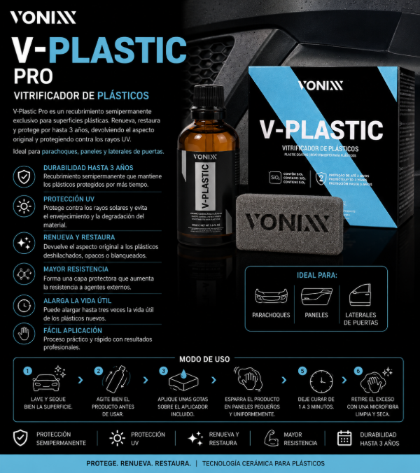 Producto - Vonixx V-Plastic Pro 20ml Coating Semipermanente para Plásticos