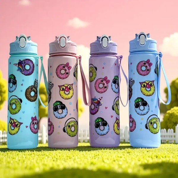 Producto - botellas plasticas para agua con diseño de donas animadas