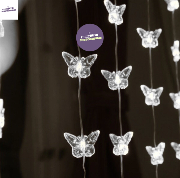 Producto - Cortina led de 80 Mariposas luz cálida cable chato 220v de 2 x 1 mts