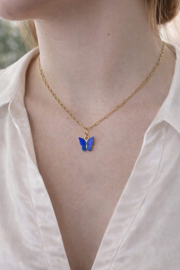 Producto - Collar Mariposa Dorada - Azul