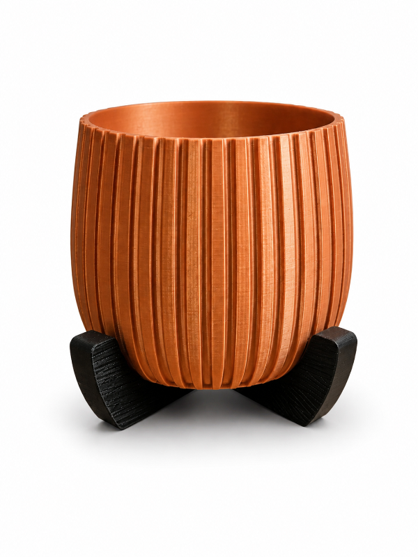 Producto - Maceta Rayada interior color cobre con base negra
