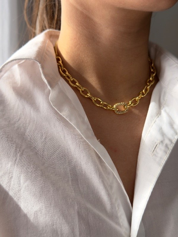 Producto - Collar dorado link micropave - 2