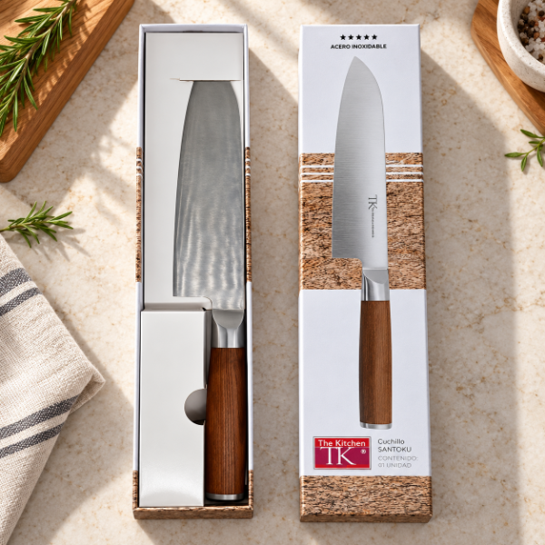 Producto - CUCHILLA PROFESIONAL SANTOKU 32CM THE KITCHEN ACERO Y MADERA - 0