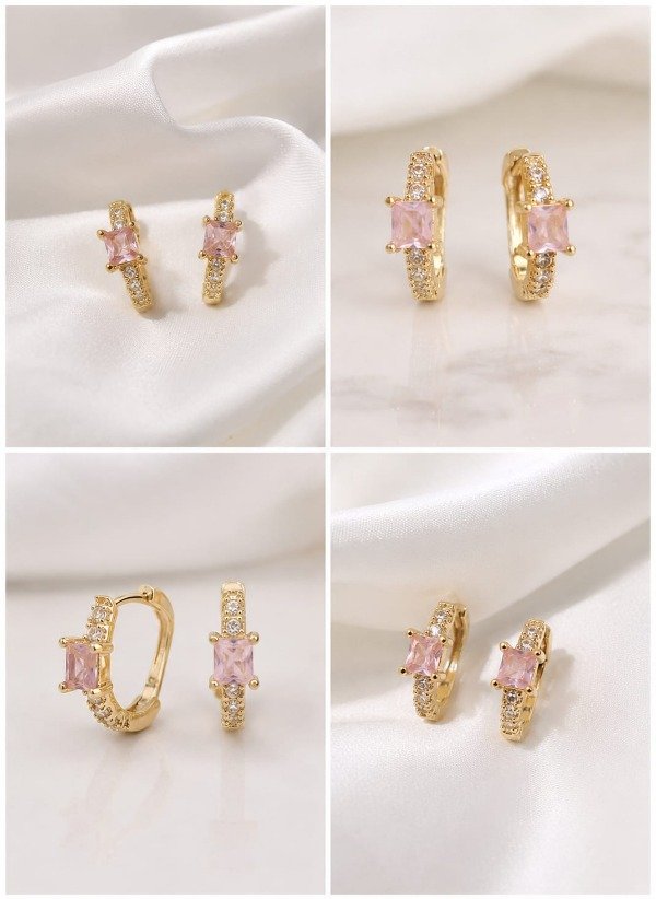 Producto - Aros argolla de acero dorado con piedra y strass - 3