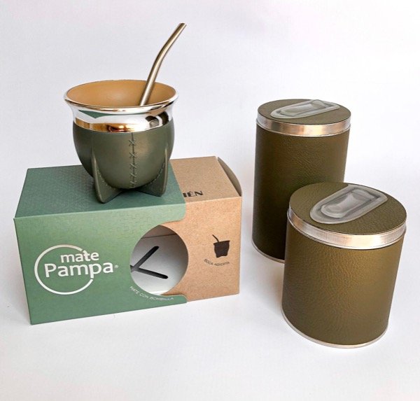 Producto - Mate Pampa + Set Ecocuero Verde militar