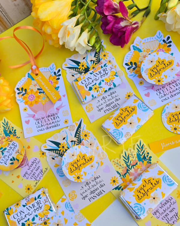 Producto - KIT IMPRIMIBLE PORTA GOLOSINAS FLORES AMARILLAS