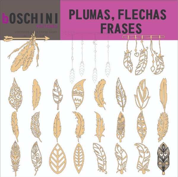 Producto - PLUMAS, FLECHAS Y FRASES - PACK VECTORES PARA CORTE LASER