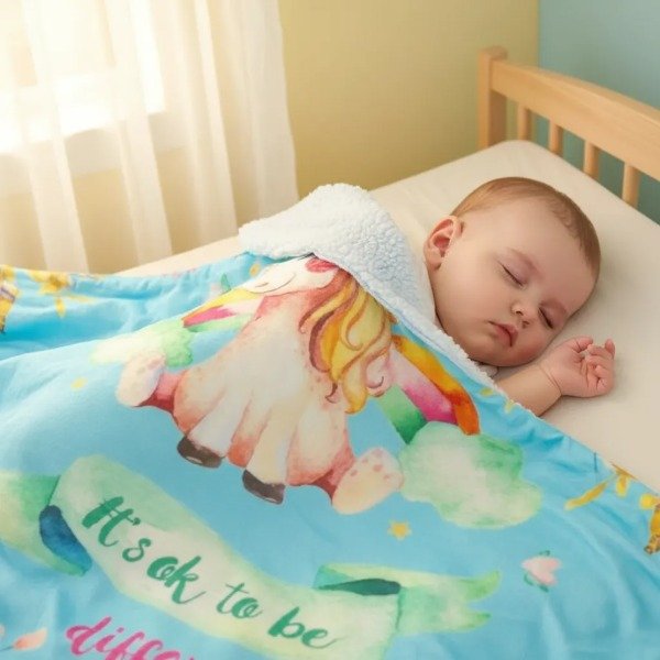 Producto - Manta Frazada para Cuna Bebé con Corderito  "UNICORNIO"