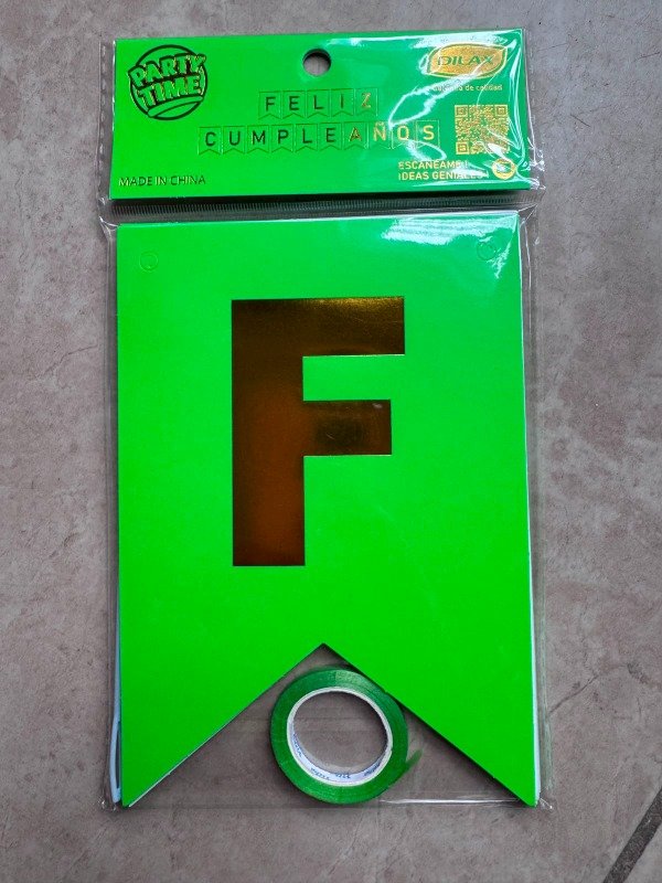Producto - Banderín Feliz Cumpleaños Verde flúo x 2 mts x1