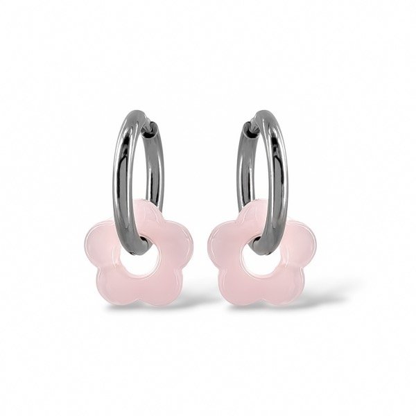 Producto - Argollas de acero quirúrgico con dije flor - Rosa claro