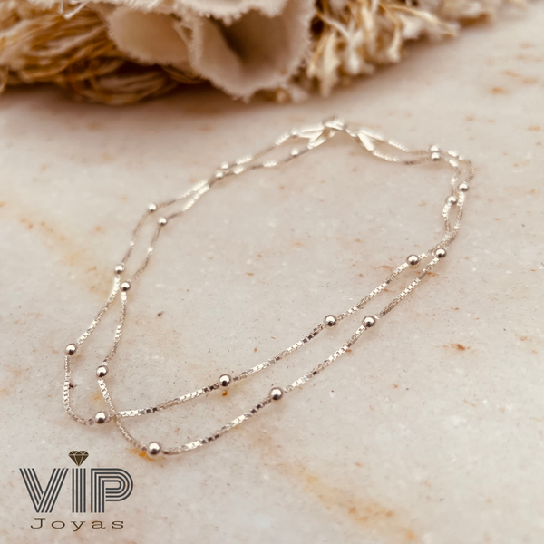 Producto - Pulsera Veneciana Bolitas Doble Plata 925