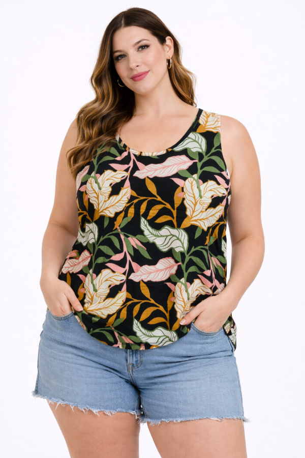 Producto - Musculosa Lino Estampado Elastizada Talle Grande