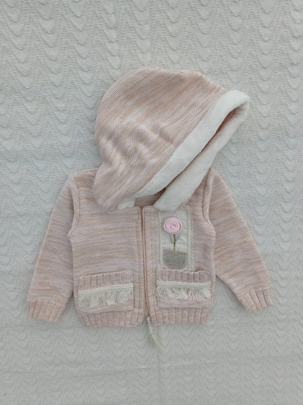 Producto - CAMPERA DE NIÑA SALMON CON CAPUCHA CORDERITO