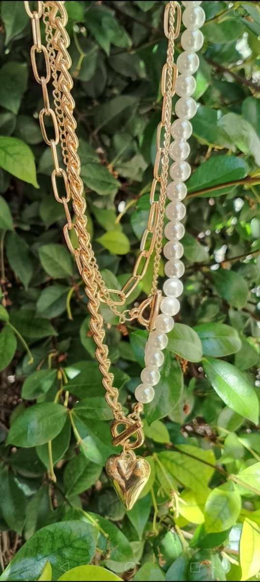 Producto - Collar dorado + perlas
