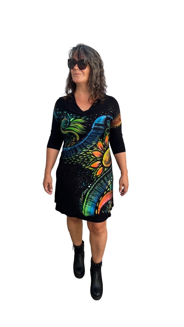 Producto - Vestido cuello cruzado Flor naranja