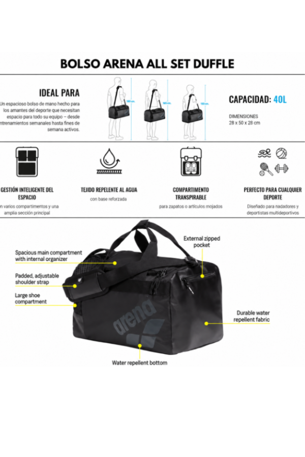 Producto - BOLSO ARENA ALL SET DUFFLE 40 LTS - BLACK - 4