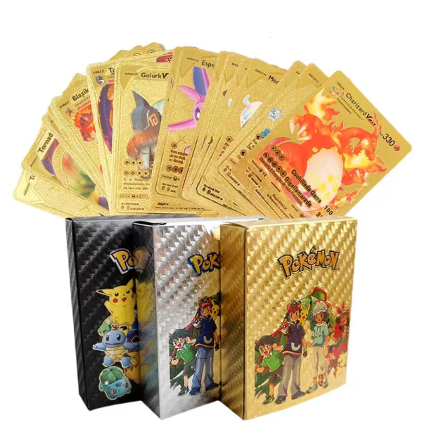 Producto - Cartas Pokemon en caja x 55 (Dorada, Plateada, Negra)