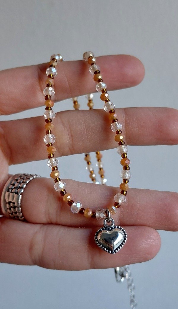 Producto - Collar Níquel con Cristales y Corazón Bombé
