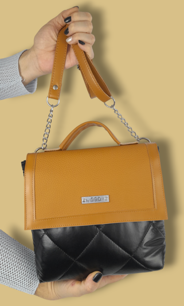 Producto - BOLSO PUFFER FENIX NEGRO COMBINADO c/CARAMELO