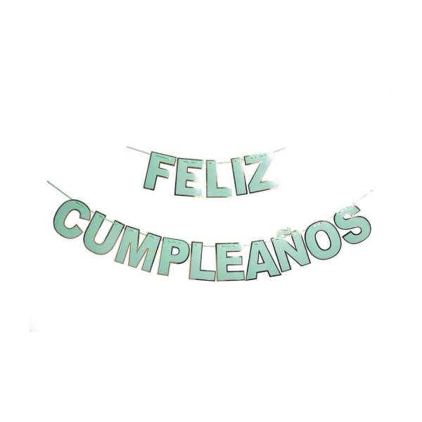 Producto - Banderin de letras borde dorado FELIZ CUMPLEAÑOS color verde pastel