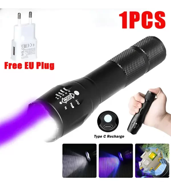 Producto - LINTERNA LED UV 2 EN 1 RECARGABLE ZOOM  C-JF2552