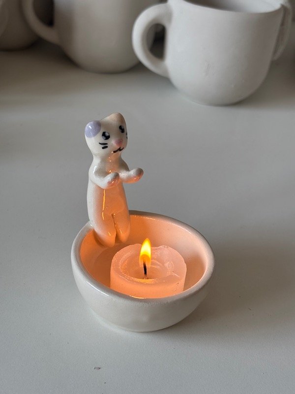 Producto - Porta vela gatito violeta