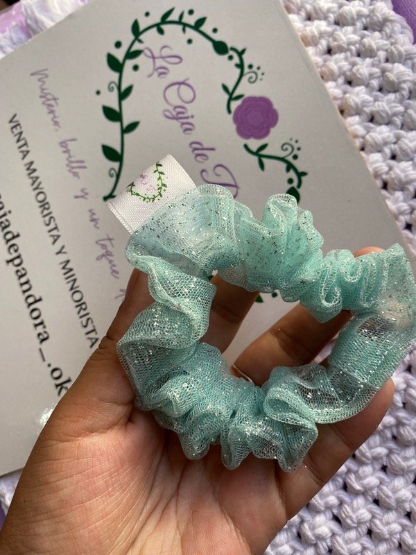 Producto - Scrunchie verde agua lurex