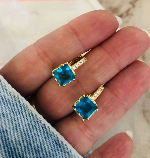 Producto - Lady Di Bañados en Oro 18k Cuadrados Turquesa