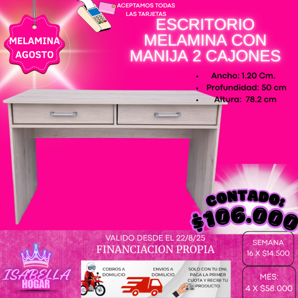 Producto - ESCRITORIO MELAMINA CON MANIJA 2 CAJONES