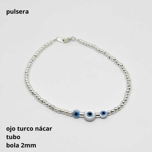 Producto - PUL #FP - Pulsera bola 2mm y triple ojo nácar (DÓLAR)