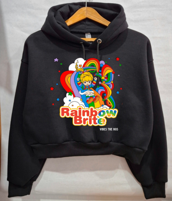 Producto - Buzo Canguro Crop Top Rainbow Brite Negro