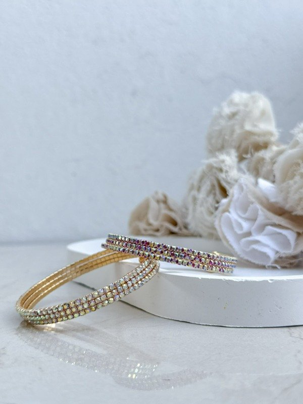 Producto - Pulsera Strass Triple Fantasía Dorado Rojo