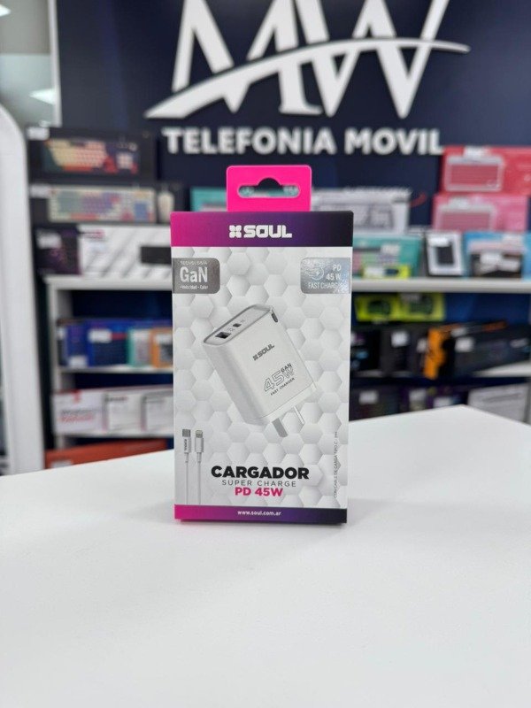 Producto - Cargador Viajero FC PD+USB 45W Cable Type-C a Lightning Soul CVJ-USBPD45L