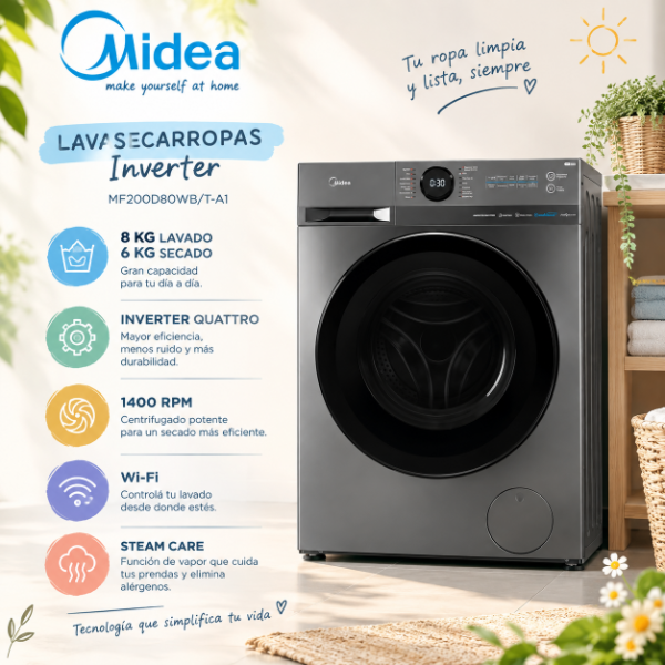Producto - LAVASECARROPAS MIDEA 8 KG INVERTER 1400RM