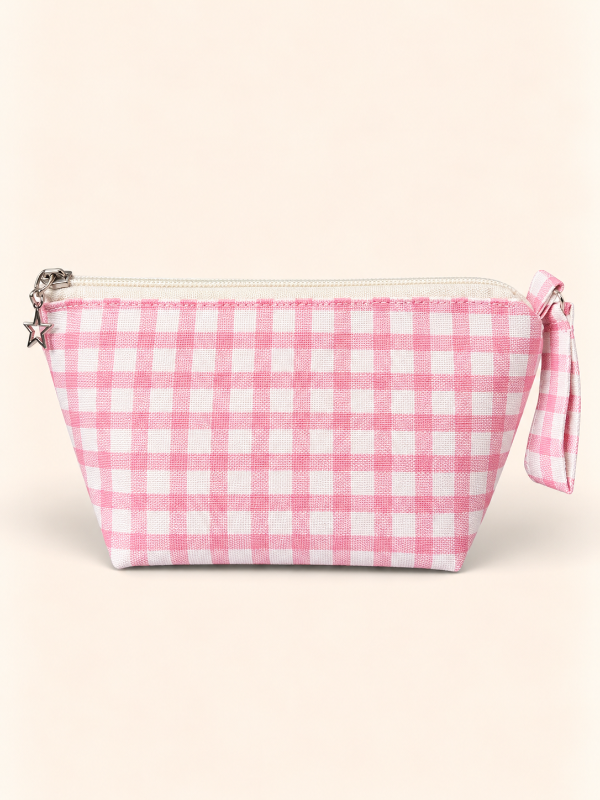 Producto - Neceser cuadrillé rosado