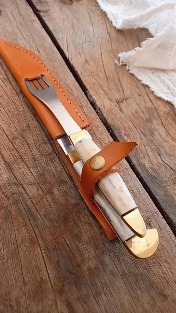 Producto - cuchillo + tenedor de asta y bronce - 1