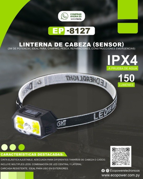 Producto - Linterna Minera Ecopower Ep-8127 Luz Blanca, Color Negro
