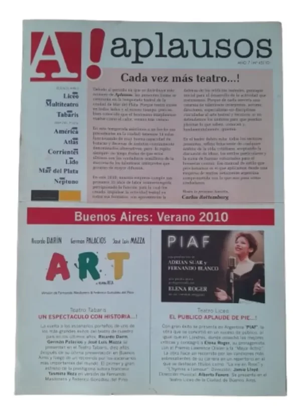 Producto - Aplausos Folleto Del Multiteatro Año 7 Numero 45 (usado)
