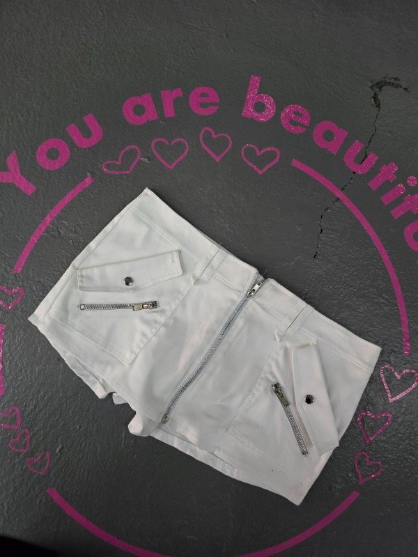 Producto - Pollera short cierres blanca