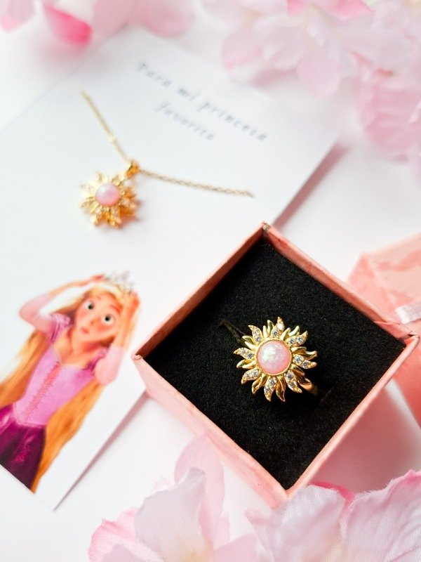 Producto - Set Rosa Collar + Anillo Rapunzel (giratorios)