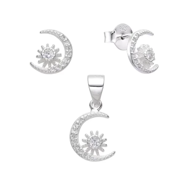 Producto - Conjunto luna y sol dije y aros pasante
